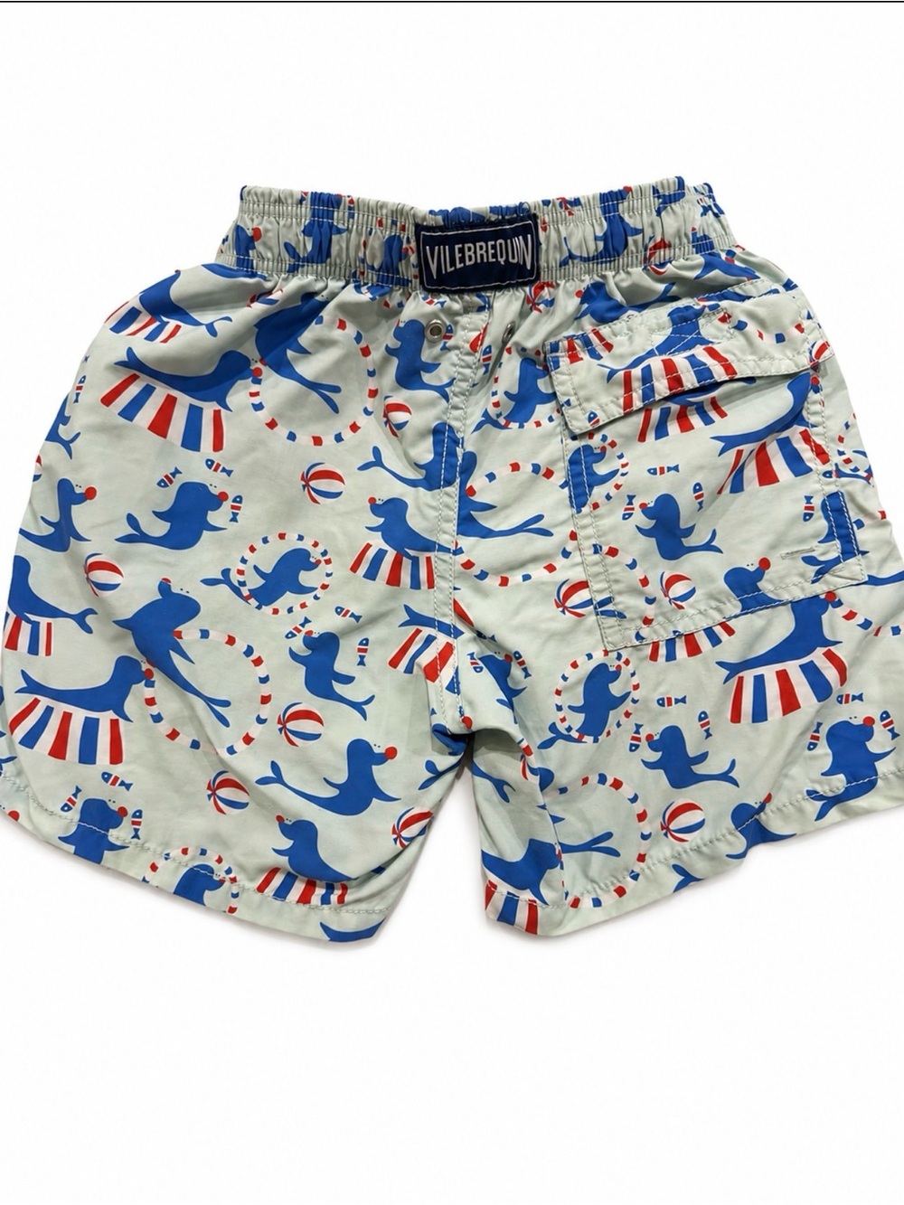 Vilebrequin Kids Light Blue Swim Trunks with Blue Seal & Red Accents